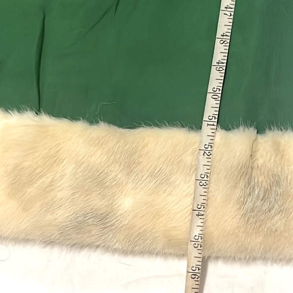 Vintage 1950’s Green Genuine Cream Mink Fur Trim Silk Evening Gown - Picture 9 of 10